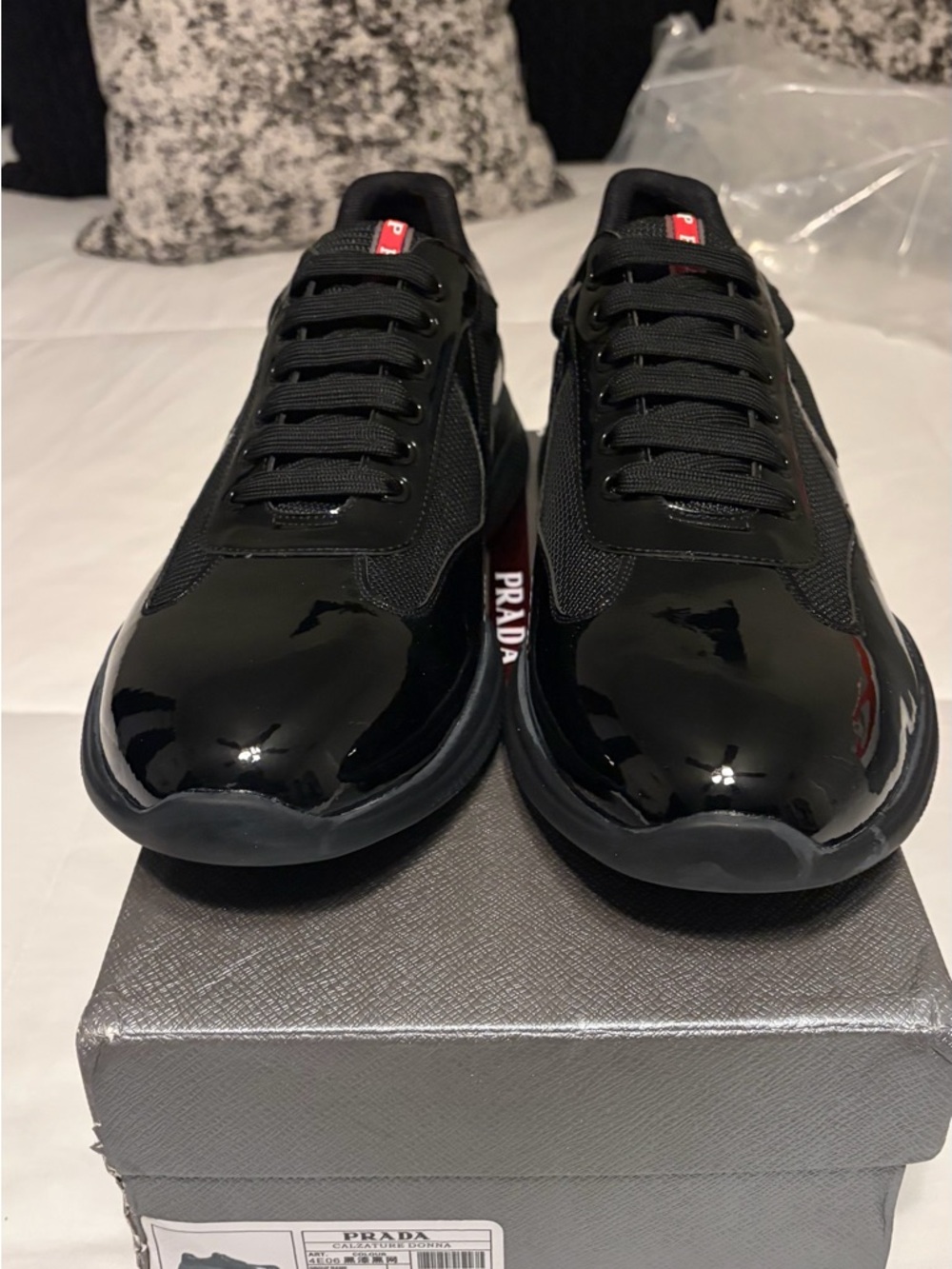 Prada Men’s Black Patent Leather & Mesh Low-Top Sneakers